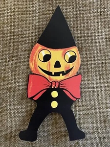 U Choose Vintage Inspired Pumpkin Man Red Bow Halloween Cardstock Decoration - Picture 1 of 8