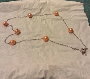 Honora Stainless Steel Pink Cultured Ringed Pearl Station Necklace 17 - 19" - Picture 1 of 20
