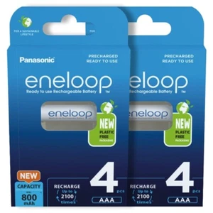 8 x Eneloop AAA batteries 800mAh Rechargeable Ni-MH HR03 Phone 4 Pack BK-4MCCE - Picture 1 of 3