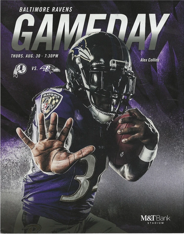 ALEX COLLINS BALTIMORE RAVENS VS WASHINGTON REDSKINS  8/30/18  PROGRAM SGA - Image 1 of 1