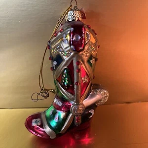 Kurt Adler Noble Gems Red Cowboy Boot Glass Hand Blown Christmas Ornament - Picture 1 of 6