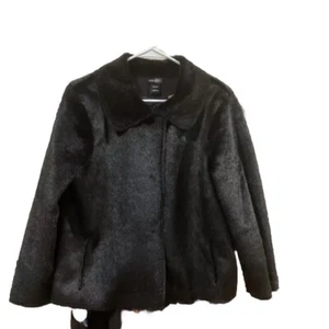 Faux Fur Jacket Women’s Med Black Coat Bisou Bisou Lightweight Wintery Fashion - Picture 1 of 6