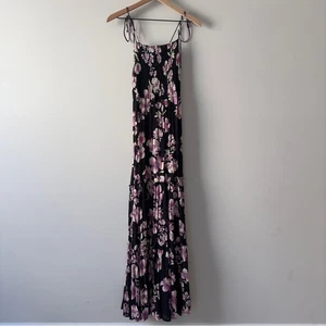 Free People Intimately Floral Maxi Dress Smocked Bodice Tie Bow Spaghetti Straps - Picture 1 of 11