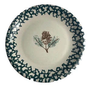 Folkcraft Pine Cone Dinner Plates by Tienshan 10.5" Cabin Christmas Spongeware - Picture 1 of 7