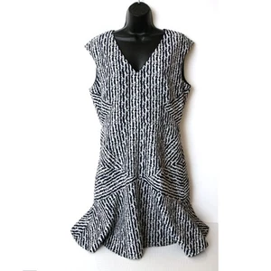 Reiss Navy Blue Animal Print Kick Flare Midi Dress Size 14 Eur 42 Wedding Sun - Picture 1 of 8