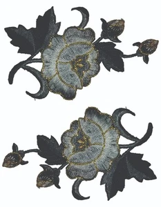 Elegante schwarze Rose Patch Menge 2 bestickt Bügelbild (4" Zoll) - Bild 1 von 2
