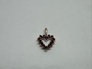 Vintage 10K Yellow/White Gold Ruby & Diamond Reversible Heart Small Pendant - Picture 1 of 12