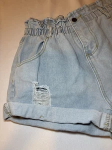 Wear Jeans Womens Shorts Paper Bag Waist Cuffed Hem High Rise Distressed Pockets - Picture 1 of 12