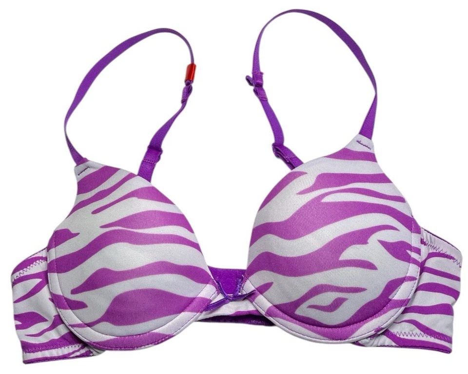 So Bra Women 32A Purple Zebra Underwire Push Up Plunge Demi Adjustable Flirty - Image 1 of 4