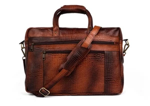 Handcrafted Leather Laptop Messenger Bag – Croc Texture – Vintage Brown - Zdjęcie 1 z 5