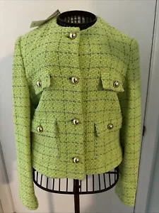Blazer Nordstrom Mango verde lima a cuadros tweed business nuevo con etiquetas - Imagen 1 de 13