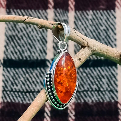 Stupefacente Giallo Ambra Baltica Gemma 925 Argento Sterling Mano Ciondolo 4.6cm - Immagine 1 di 3