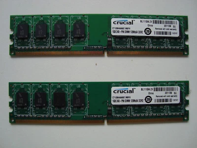 2GB Kit Crucial CT12864AA667.M8FH PC2-5300U 667MHz DDR2 Non-ECC Desktop RAM - Image 1 of 2