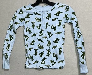 Camisa Antigua Azul Marino Niños Talla 8 Pijama Azul Estampado Soldado Camiseta Manga Larga Noche - Imagen 1 de 9