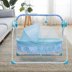 Blau Elektrische Babywiege Babyschaukel Babybett Mit Matte Baby Freistehend NEU - Bild 1 von 23