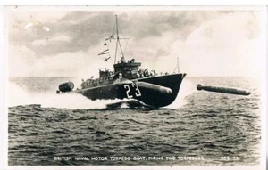 VALENTINES RP POSTCARD C1938 ROYAL NAVY TORPEDO BOAT FIRING TWO TORPEDOES - Picture 1 of 2