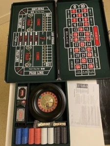Casino Games Set Poker Roulette Craps Blackjack Chips Dice Felt Mats Carry Case - Picture 1 of 18