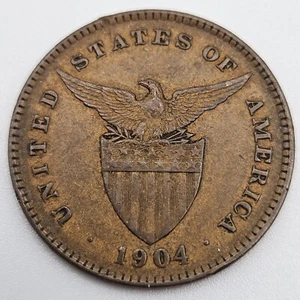 1904 (P) 1 Centavo XF/VF Philippines US Philadelphia Mint Bronze Coin One USA - Picture 1 of 2