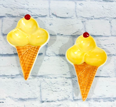 Lot of 2 Williams Sonoma Ice Cream Waffle Cone Bowls Ceramic 8"x5" - Image 1 of 2