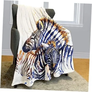Zebras Blanket White Animal Art Fleece Blanket Soft Fuzzy Plush Throw 60" x 80" - Picture 1 of 7