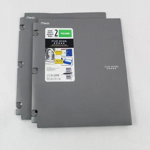 Lot of 2 Mead Five Star X-597 Gray 2-Pocket Folders for School Supplies - Picture 1 of 5