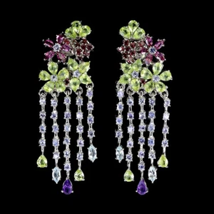 Summer 925 Silver Earrings Pear Peridot Amethyst Aquamarine Gemstone jewelry - Picture 1 of 14