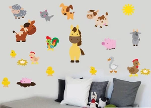 Farm Animals Pack of 20 Wall Art Vinyl Stickers Farmyard Sheep Cows Decals - Picture 1 of 4
