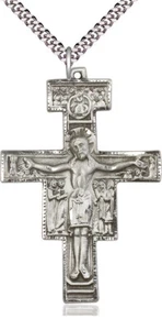Sterling Silver San Damiano Crucifix Necklace 24" Endless Chain Bliss for Male - Picture 1 of 2
