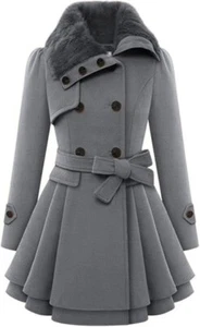 Long Womens Winter Wool Coat Fur Collar Thick Jacket Parka Outwear Size 4XL - Picture 1 of 5