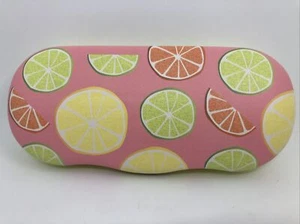 NEW Pink Lemons, Limes & Oranges Adult Hard Metal Clamshell Eyeglasses Case - Picture 1 of 7