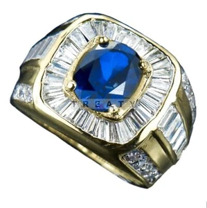 Blue Sapphire Oval Cut With 925 Sterling Silver Gold Plated Ring For Men #223 - Picture 1 of 6