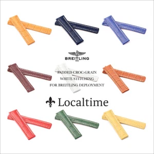 Croc-Grain Padded Leather Watch Straps Fit BREITLING Deployment Clasp 10 Colours - Picture 1 of 22