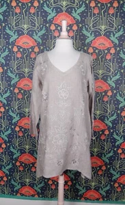 Heart's Desire Mary Grace Embroidered A-Line Linen Lagenlook Beige Tunic Top S - Picture 1 of 6