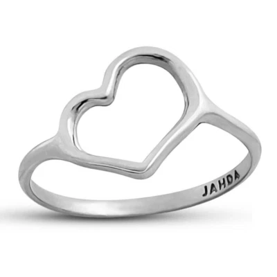 Solid 18K White Gold Heart Ring for Women Asymmetric Sleek Minimalist Ring - Image 1 of 4