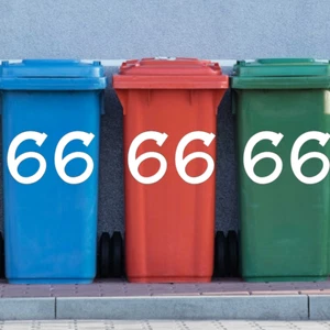 2 Pack WHEELIE BIN HOUSE NUMBER 2x WHEELY STICKER DUSTBIN WHITE SELF ADHESIVE CU - Picture 1 of 12