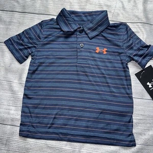 Under Armour Toddler Boys Striped Navy Orange Polo Shirt NEW - Picture 1 of 1
