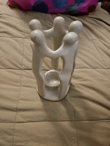 Hand Carved Stone Circle of Friends Statue Candle Holder Made In Kenya - Picture 1 of 5