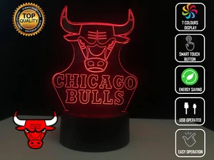 BULLS CHICAGO BASKETBALL 3D Acrylic LED 7 Colour Night Light Touch Table Lamp - Bild 1 von 2