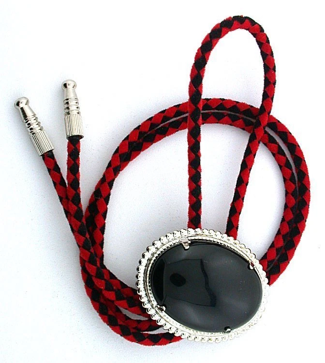 Black Onyx 40x30 Cab Cabochon Gem Stone  Gemstone Bola Bolo Tie w/ Cord EPBT1N - Image 1 of 1