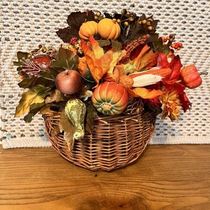 Französisches Landhaus Vintage handgefertigt Herbst botanischer Korb Wandkunst Erntedankfest - Bild 1 von 4