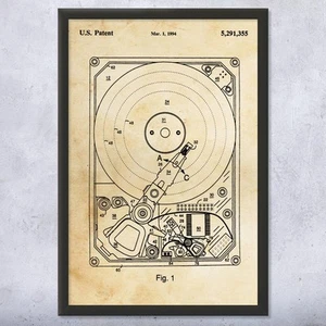 Hard Drive Patent Wall Art Poster, Canvas or Framed Computer Decor Lab Art - Picture 1 of 15