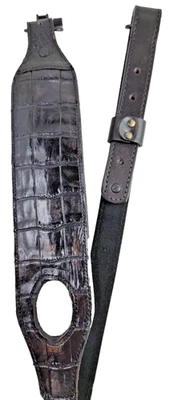 Padded Rifle Firearm Sling with Authentic Alligator Gator skin leather strap - Image 1 of 4