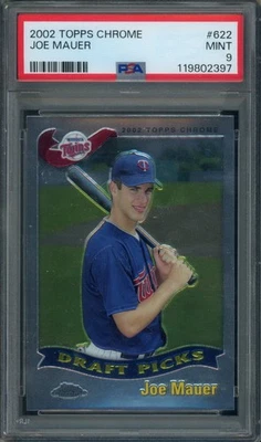 2002 Topps Chrome Joe Mauer Draft Picks RC PSA 9 - Image 1 of 2