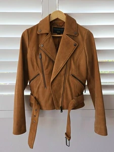 Bernardo Leather Suede Motorcycle Jacket with Belt – Camel Brown Small - Picture 1 of 6