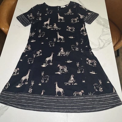 Fat Face Black Zebra Giraffe Tiger Safari Jersey Easy Wear Dress US 6 EU 39 EUC - Image 1 of 4