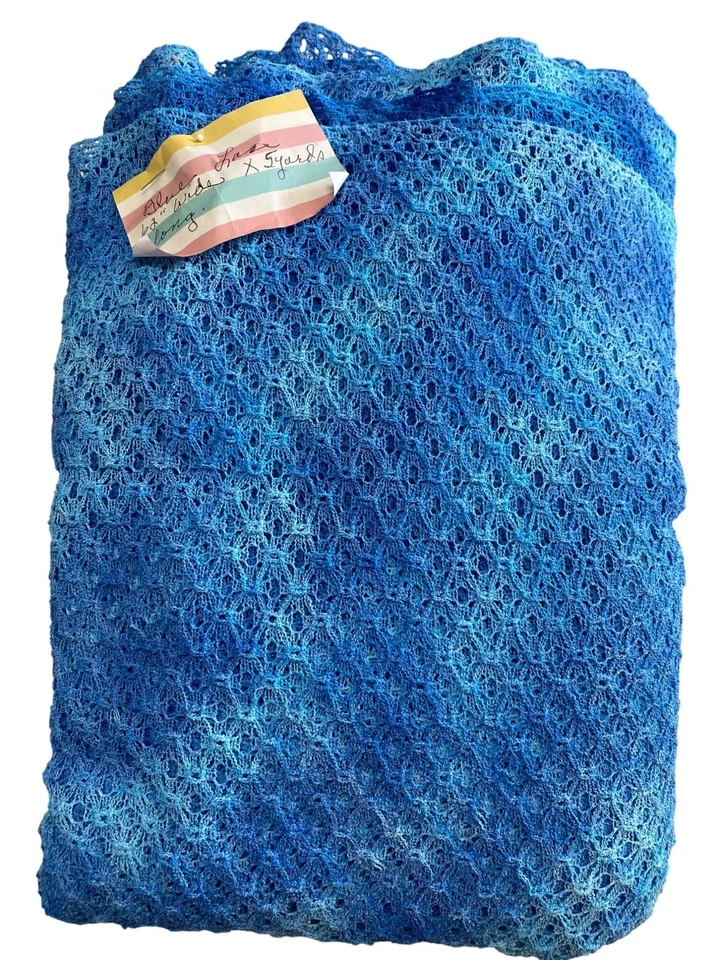 Tela Vintage 5 Yardas Tejido Crochet Encaje Look Azul Degradado Foto 1 de 4