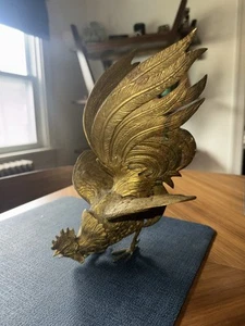 RARE Vintage 1960s Italian Solid Brass Fighting Rooster Cockerel Figurine MCM - Picture 1 of 5