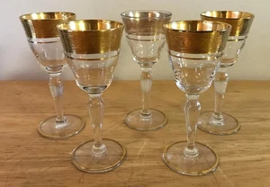 Tiffin-Franciscan Gold Rim Crystal Cordial/Liquor Glasses 1 oz. Set of 5 - Picture 1 of 5