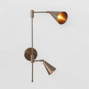 Double Cone Shade Brass Articulated Sputnik Wall Lamp Beside Wall Lamp - Picture 1 of 5