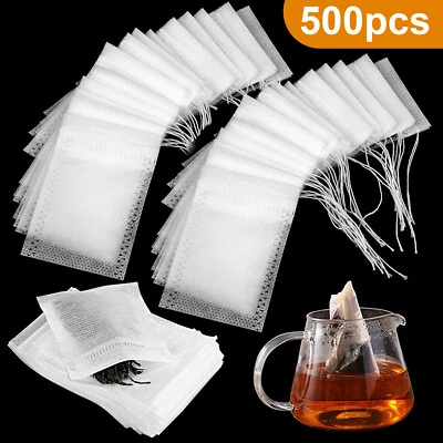 EEEKITONLINE 500pcs Disposable Empty Tea Bag Drawstring Seal Teabags Loose Leaf Tea Filters